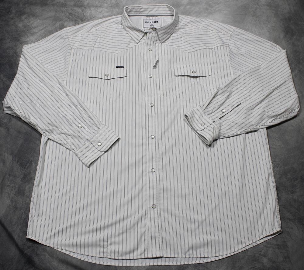 Poncho Western Pearl Snap Shirt Mens 2XL White Striped Long Sleeve